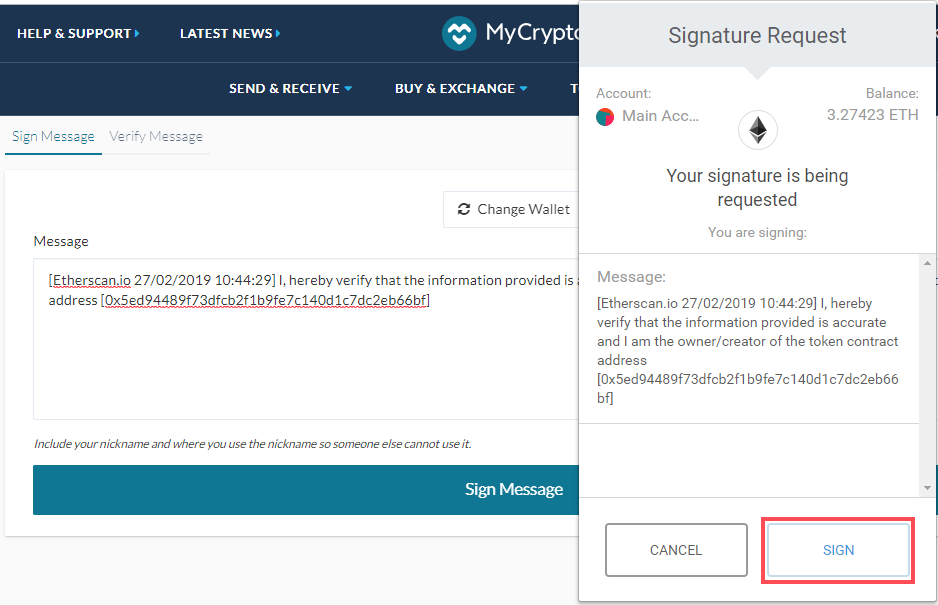 Update Token Info - Click Sign in Metamask