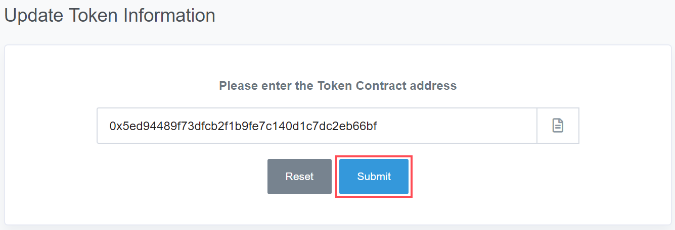 Update Token Info - Click Submit Button